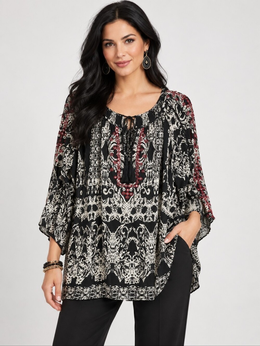 Soft Surroundings Boho Print Bell Sleeve Top